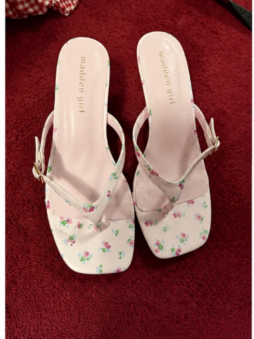 Madden Girl Pink Floral Square-Toe Heeled Sandals
